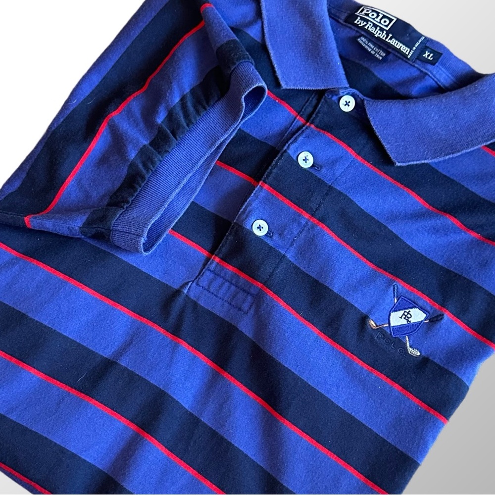 Polo Ralph Lauren Polo Men’s XL Blue striped polo shirt with Golf Club Crest